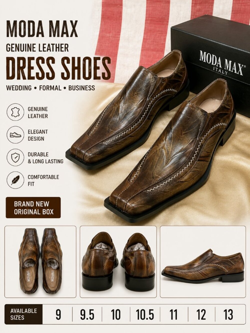 NWB Moda Max Genuine Leather Dress Shoes Men's Sizes Available